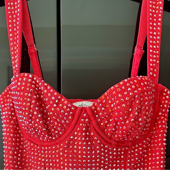 Oh Polly Ines Fire Red Embellished Corset Mini Dress - Picture 4 of 9